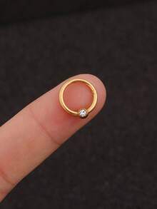 1 件 316L 不锈钢 Y2K 水钻鼻环、无缝男女通用耳环、唇环 - 金黃色 - 查看 1