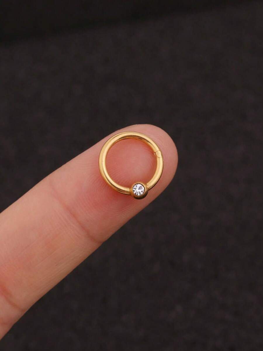 1 件 316L 不锈钢 Y2K 水钻鼻环、无缝男女通用耳环、唇环 - 金黃色 - 查看 1