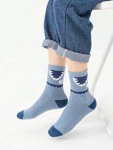 5 Pairs Boys' Crew Socks, Toddler Kids' Mid-Calf Socks, White & Blue, Color Block, Cartoon Letter, Striped, Shark Pattern, Plush Lining, Spring/Autumn & Winter, Thick, Suitable For Daily Wear, Gifts, Cute, Fashionable, Minimalist, Suitable For Daily Outfit, Students, Warm - Multicolor - View 6