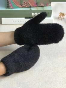 1 Pair Double Layered Velvet Thickened Warm Gloves Solid Color Versatile Cold Protection Gloves For Outdoor Cycling Winter Warm Unisex Plush Lining Mittens Birthday Christmas Gifts