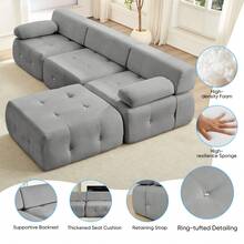 Modular Sectional Sofa With Ottoman,100inch 3-Seater Sofa Couch With Ottoman,Velvet L Shaped Couch For Living Room - Màu Xám nhạt - Xem 7