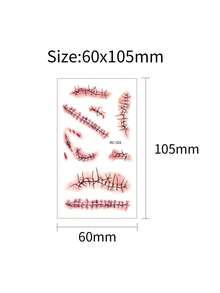 Halloween Zombie Fake Injury Tattoo Stickers 18 Sheets, Bloody Stitched Scar Blood Drip Face Body Tattoos For Horror Cosplay Party Makeup - Multicolor - View 6