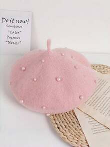 1pc Autumn/Winter New Pearl Children's Beret Hat, Cute Girls Toddler Pearl Cap, Ideal Gift - A-1 - View 5