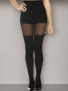 1 szt. czarne, w kratę, imitacja pończoch do ud, seksowne rajstopy w stylu Lolita JK