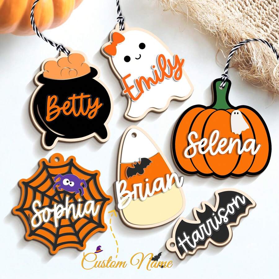 1PC Halloween Basket Tag, Custom Halloween Name Tag For Kid, Boo Basket Tag, Candy Bucket Tag, Trick Or Treat, Personalized 3D Halloween Tag - Multicolor - View 1