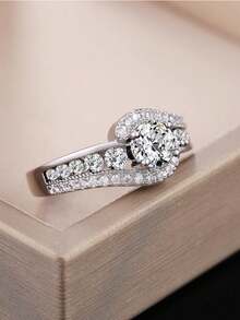 1 chiếc nhẫn mặt dây chuyền đính đá Cubic Zirconia, thích hợp cho nữ, có thể dùng làm quà cưới hoặc quà Valentine. - Bạc - Xem 4