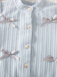 Autumn/Winter Baby Girls' Cute Sweet Ribbon Bow Lantern Sleeve Light Blue Knit Cardigan & Black Pleated Skirt Set