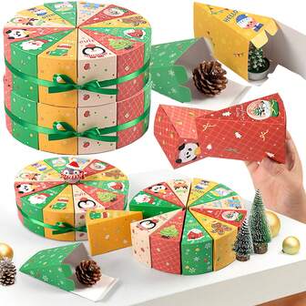 12/24 Pcs Christmas Cake Shaped Gift Boxes Santa Claus Elk Xmas Tree Triangle Paper Box Cartoon Xmas Birthday Cake Gift Boxes For Christmas Party Favor Supplies Christmas Christmas Decorations Christmas Pajamas Christmas Gifts Christmas Decor