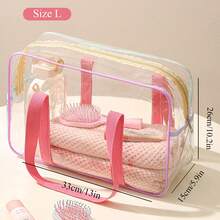 1pc Macaron Colored Makeup Bag, PVC Transparent Tote Bag, Large Capacity Waterproof Beach Bag, Colorful Building Block Game Storage Organizer Box For Children's Room