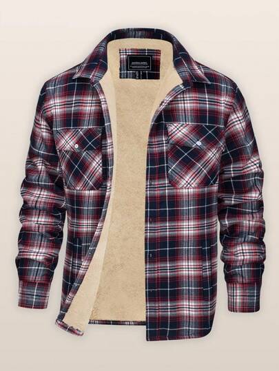 Giacche invernali da uomo in sherpa scozzese di cotone, spesse e calde, foderate in pile, antivento in flanella con 5 tasche