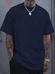 Men's Fashionable Short Sleeve T-Shirt | Exquisite Design | Essential For Summer | Easy To Match, Showcases Your Style - 藏蓝色 - 查看 1