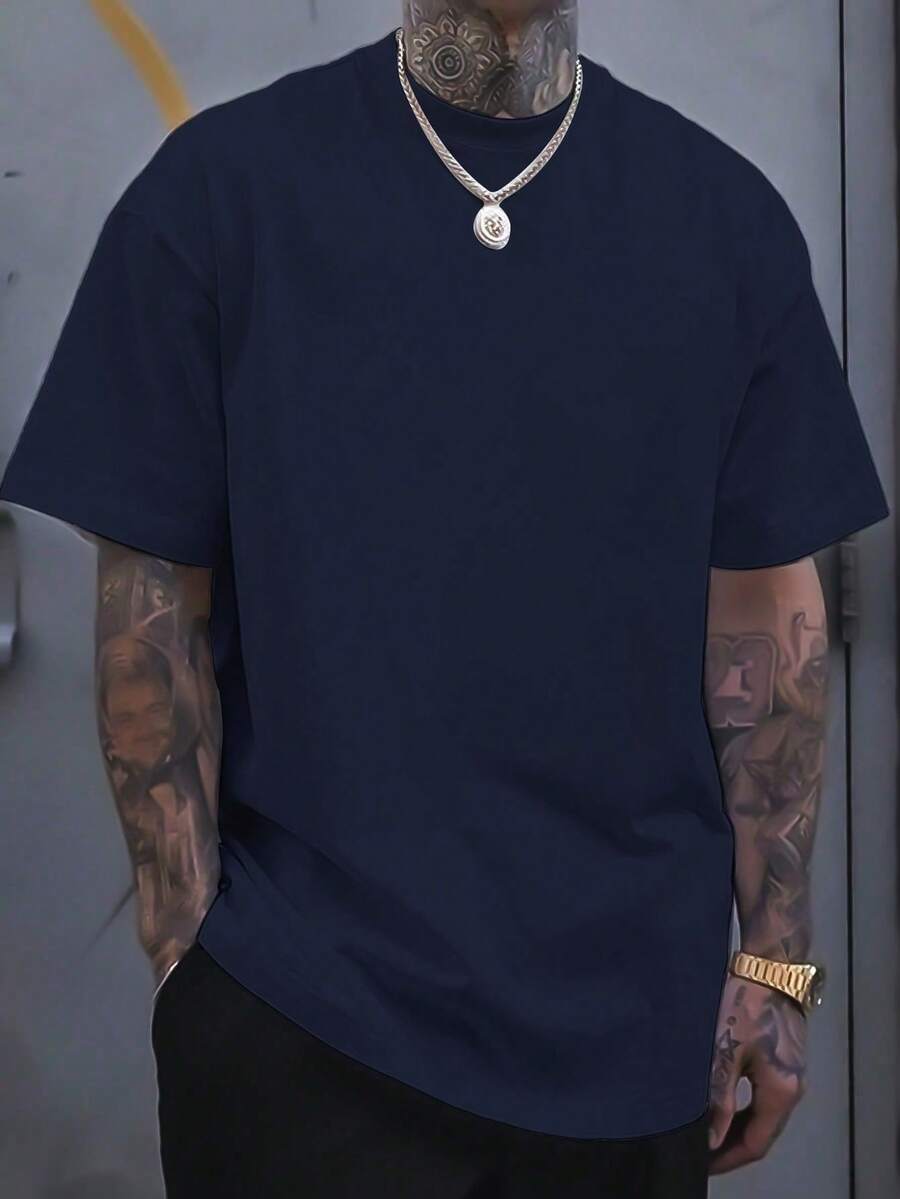 Men's Fashionable Short Sleeve T-Shirt | Exquisite Design | Essential For Summer | Easy To Match, Showcases Your Style - 藏蓝色 - 查看 1