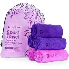 Kit 5 Toallas de Microfibra Deportivas| Súper Absorbentes y de Secado Rápido| Color Negro/Gris| Fácil de Transportar| para Gym y Natación. - Rosa/Morado - Ver 1