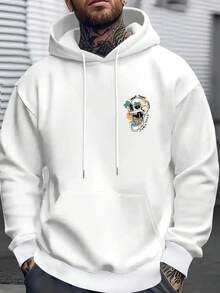Sudadera con Capucha Oversize para Hombre con Letras Góticas y Estampado Gráfico de Calavera y Palmera - Beige con Diseño de Moda Urbana Negra, Sudadera Casual de Ajuste Holgado, Sudadera con Capucha Beige con Bolsillos para Hombre, Calidez de Invierno, Cuidado Fácil (Lavado a Mano/Limpieza en) - para el Día a Día y Eventos Temáticos (Beige/Negro) - Estética Edgy con Estilo Tropical y Gótico, Ajuste Relajado para Capas, Pieza de Declaración Audaz para Masculina - Blanco - Ver 2