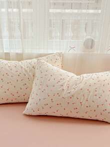 4pcs Romantic Tulip Floral Bedding Set (1*Duvet Cover + 1*Flat Sheet + 2*Pillowcases), Butterfly Print, Pink Sheet, Monet Garden, Sweet Home Decor, Machine Washable, All Season (No Filling) - Dusty Pink - View 9