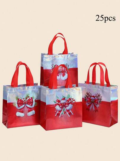 10/25pcs Christmas Non-Woven Reusable Gift Bags, Red Party Favor Bags, Holiday Small Gift Packaging Bags