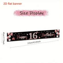 Cartel de cumpleaños plano 2D, decoraciones de fiesta de poliéster negro y oro rosa, adecuado para cumpleaños 10, 13, 16, 18, 20, 21