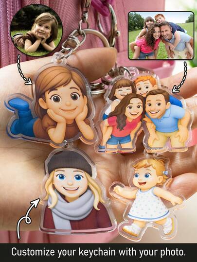 Chaveiro personalizado com foto, Chaveiro personalizado, Chaveiro fofo, Pingente de foto personalizável para bolsa, Chaveiro unissex, Presente de Natal, Decoração de Natal, Chaveiro de acrílico personalizado com desenho animado, Presente de aniversário, Presente de aniversário de casamento, Desenho animado, Moda, Presente para amigos, família, estudantes, mães, meninos, meninas, crianças, Bijuterias