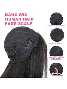 Straight Human Hair Wigs With Bangs For Women Wear And Go Glueless Machine Made Wigs For Beginners Brazilian Virgin Human Hair Middle Part Natural Color 24-40 Inch - Natural Black - 查看 9