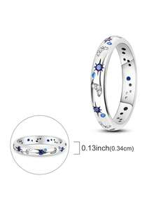1 Pc Original 925 Sterling Silver Rings For Women 4-10 Sizes Class Star Moon Pattern Cubic Zirconia Stackable Ins European And American Style Elegance Jewelry Gifts Fits Daily Party Shopping - Silver - View 4