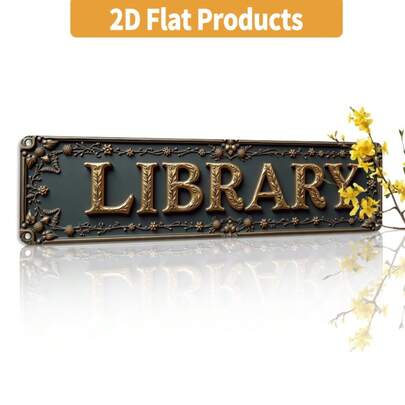 2D Flat - 1pc Vintage "LIBRARY" Metal Wall Sign With 3D Embossed Design - Elegant Home Decor For Living Room, Bedroom, Kitchen, Or Office - Perfect Gift For Book Lovers - 15.7*3.9 Inches, Metal Wall Art Deco