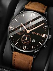 4 件套商务休闲运动男士日历石英手表，配有 PU 皮革表带，适合日常佩戴和送礼 - 彩色 - 查看 4