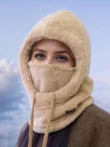 女士冬季抓绒滑雪面罩，冬季抓绒滑雪帽，防风抽绳拉法帽围巾，抓绒拉法帽滑雪面罩，保暖面罩，涤纶针织全头颈部保暖套，男女通用，轻便，手洗，无弹力面料，做工精良 - 彩色 - 查看 2