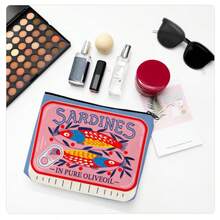 Vintage Sardine Pattern Unisex Cosmetic Bag, Foldable Spacious Zipper Pouch, Convenient Travel Accessory Storage Bag, Multifunctional Coin Purse, Pencil Case, Great Gift For Kids, Friends, Classmates, Teachers, Valentine's Day, Christmas, Thanksgiving, Mother's Day, Children's Day, Back To School, Graduation - Mint Blue - View 6