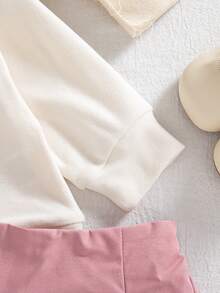 秋冬女宝宝可爱美式学院风休闲粉色蝴蝶印花上衣和粉色百褶裙套装 - 粉色 - 查看 5