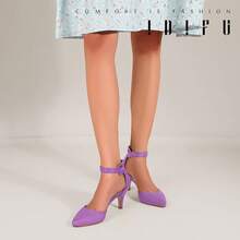 Women's IN3 D'Orsay Pumps Low Kitten Heels For Women Dress Shoes Pointed Closed Toe Wedding Bride Ankle Strap Dressy Silver Black Nude White Gold Heels For Women-2025 - Lilac Suede - 查看 11