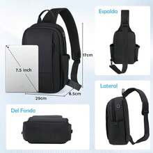 Mochila cruzada para hombres impermeable, ligera, con puerto para auriculares, mochila cruzada, bolsa para hombres, viajes, actividades al aire libre, negra - 1 - Ver 2