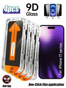 4 件防窥钢化玻璃屏幕保护膜，适用于 17、16 Pro Max、15 Pro、14 Pro Max、13 Pro、13、12 Mini、15 Plus、14 Plus - 全覆盖防偷窥钢化玻璃膜，表面轻盈 - 黑色 - 查看 27