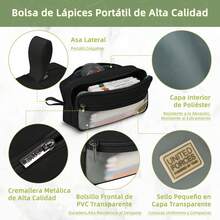 Estuche para Lápices de Gran Capacidad para Usoúltiple,Estuche para Lápices con 3 Compartimientos Tela Oxford Organizador de Papelería para el Trabajo de Oficina Escolar Negro Verde Gris - Verde - Ver 6