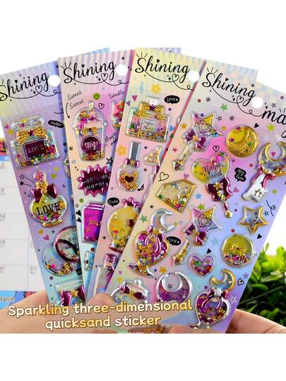 4/1 Pc Cute 3D Stickers, Diamond Bubble Stickers, Handmade Sticker Art, Luggage Decor, Kids Craft Toys, Girls Gift, Random Color & Style
