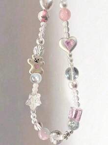 1 件 Ins 涂鸦熊西部高地链串珠饰品通用手机 Ccd 相机翻领手链吊坠手腕 DIY 礼物，适合母亲、家人、朋友、生日、节日手机饰品、手机链 - 跳跳小熊掛繩 - 查看 3