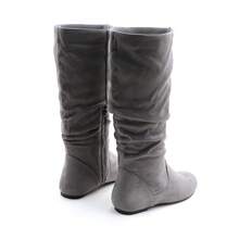 lunryet Women's Soft Suede Low Heel Mid Calf Boots | Comfortable Fall Outdoor Footwear With Side Zipper & Non-Slip Sole SHELLY-1 - 灰色 - 查看 19