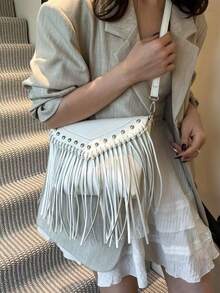 New Stylish And Simple Retro Tassel Messenger Bag Female Spring 2026 New Soft Leather Envelope Shoulder Bag, Suitable For Commuting To Work, School, Shopping, Dating, Travel And Other Occasions. - trắng - Xem 5