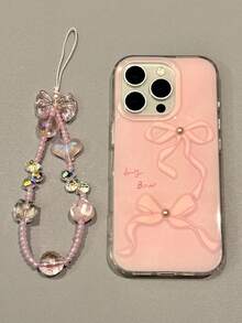 Funda de teléfono con lazo 3D y perlas, estilo lindo y elegante, compatible con iPhone 17 Air 16 15 13 Pro Max 14 11 12 Plus, diseño Kawaii rosa, a prueba de golpes