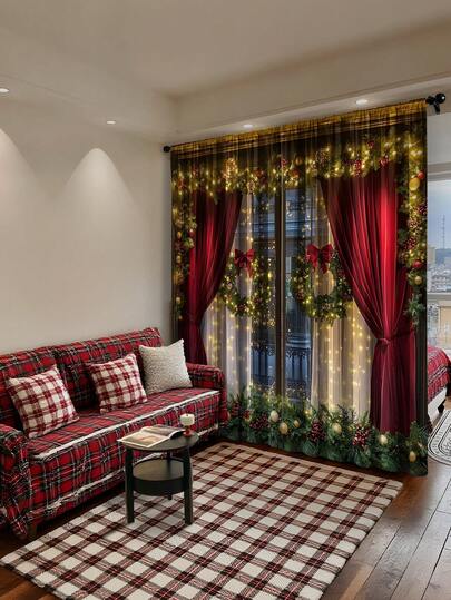 2 Stück Weihnachts-Vorhangstangen mit buntem Weihnachtsbaum & roter Weihnachtskugel, moderne stilvolle Heim-Dekoration Vorhangstangen, geeignet für Weihnachten, Alltagsgebrauch (120g Stoffgewicht) Weihnachtsdekoration Raumdekoration Weihnachtsdekoration Zuhause