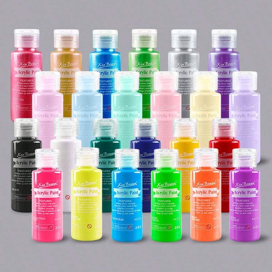 6 Bottles Of Acrylic Paint, 60ml Each, In Macaron Pearlescent Fluorescent Standard Colors. Waterproof, UV-Resistant, And Highly Opaque. Ideal For Art Students' Hand-Painted Wall Graffiti And Textured Painting Projects. Perfect As Holiday Gifts Or Graduation Presents. - 60ml - Xem 1