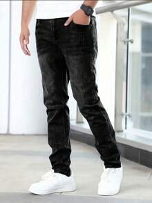 男士经典黑色弹力牛仔裤 - 黑色 - 查看 3