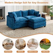 mikibama Modern Modular Sectional Sofa, 78" Upholstered Chenille Loveseat With Movable Ottoman Comfy L-Shaped Sofa, Oversized Deep Seat Cloud Couch With 2 Throw And Arm Pillows For Living Room, Blue - Blue Loveseat +1 Ottoman - 查看 7