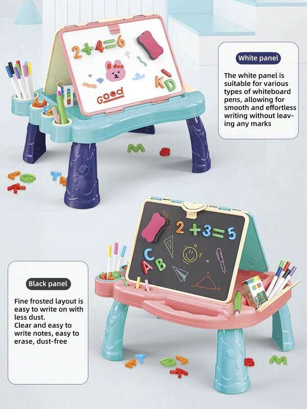 Pizarra blanca y pizarra negra de doble cara (tablero de dibujo 2 en 1 para niños + tablero de dibujo para enseñar) - Herramienta de dibujo interactiva para padres e hijos, adecuada para niños y niñas, útil como regalo de Navidad/Halloween/Pascua/cumpleaños