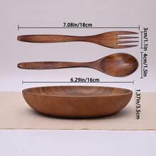 Conjunto de Pratos Artesanais de Madeira Natural de 16cm - Louça Vintage para Massas, Saladas e Bifes | Utensílios de Cozinha e Jantar, Pratos Minimalistas em Estilo Vintage, Prato de Pau-rosa de 16cm com Conjunto de Colher e Garfo, Pratos, Pratos Fundos, Tigelas, Pratos de Madeira, Travessas, Tigelas de Madeira, Pratos de Madeira - Bronzeado - Ver 5