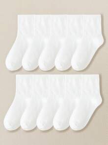 10 Pasang Kaos Kaki Anak-Anak yang Bernapas, Cocok untuk Musim Semi, Musim Panas, Musim Gugur, Menyerap Keringat, Tahan Bau, Putih Bersih, Kaos Kaki Pelajar - Putih - View 8