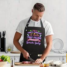1pc Funny Chef Apron - High Quality & Kitchen Apron With Funny Sayings Like "I'm A Multi-Tasking Tray Filling Lunch Lady" - Black With Pink Text - Heavy-Duty Polyester Apron For Home Cooks, Professional Chefs, Cafeteria Workers - Easy-Clean Work Apron For Men & Women, Food Prep Gear, Bold Lettering, Durable Fabric, Baking Enthusiasts - AZX0001 - Xem 7