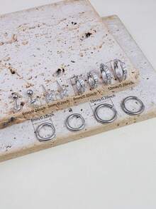 DareSee 6对精致月亮耳钉耳环套装，银色不锈钢低过敏性耳环，镶嵌小巧锆石花朵，适合耳垂、耳骨、耳廓等多个穿孔部位，是送给女性的礼物，也是音乐节的理想之选 - Silver-1# - 查看 8