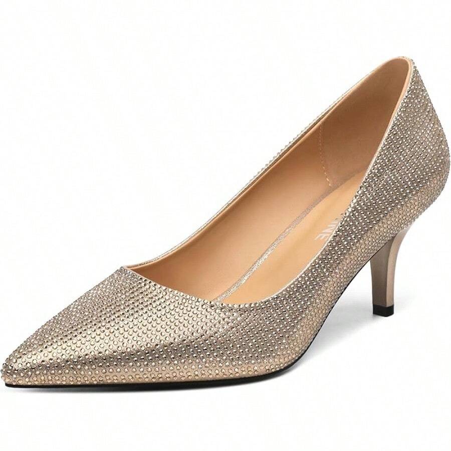 Women's Pumps Pointed Closed Toe Low Heels Dress Shoes For Work Business Office Wedding Casual 2.3 Inch-20256688 - Đá Rhinestone Vàng - Xem 1