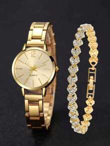 2 piezas Pulsera de reloj de acero graduado estilo romano para adolescentes y estudiantes - Multicolor - Ver 2