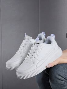 Lace-Up Casual Sneakers For Men, High Popularity White Shoes, Versatile, Soft Sole, Anti-Slip & Wear-Resistant, Size 36-45 - White - View 15